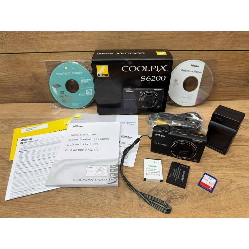 Nikon CoolPix S6200 Digital Camera 16.0MP 10x Optical Zoom w/ 2 Batteries & Card